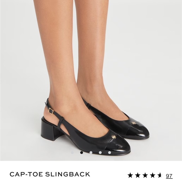 Tory Burch Shoes - Tory Burch Black Cap-Toe Slingback Low Block Heel Mules